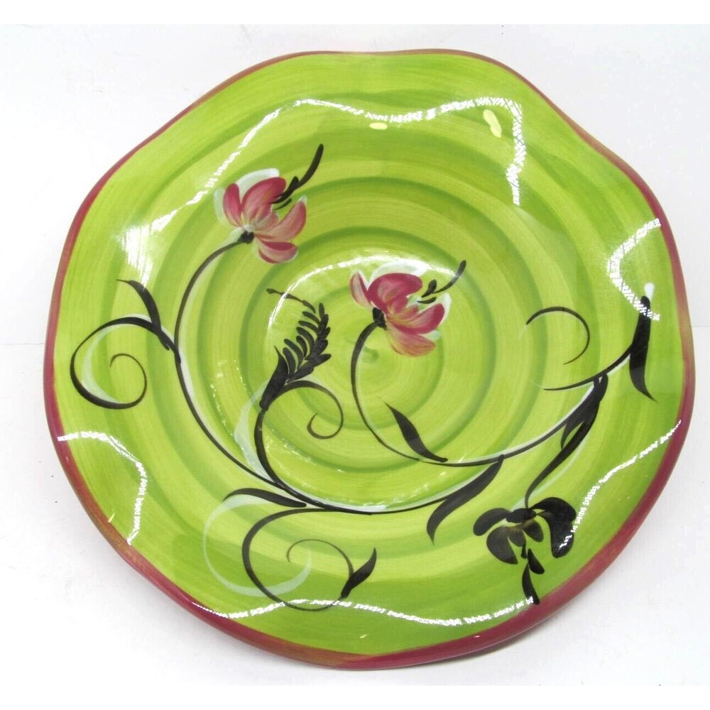 Gail Pittman Lotus Blossom  10.5" Bowl Hand Painted Signed Ruffled